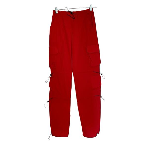 Garage Red Nylon Cargo Pants P/S Small Utility Parachute Streetwear Drawstring S - Picture 1 of 11